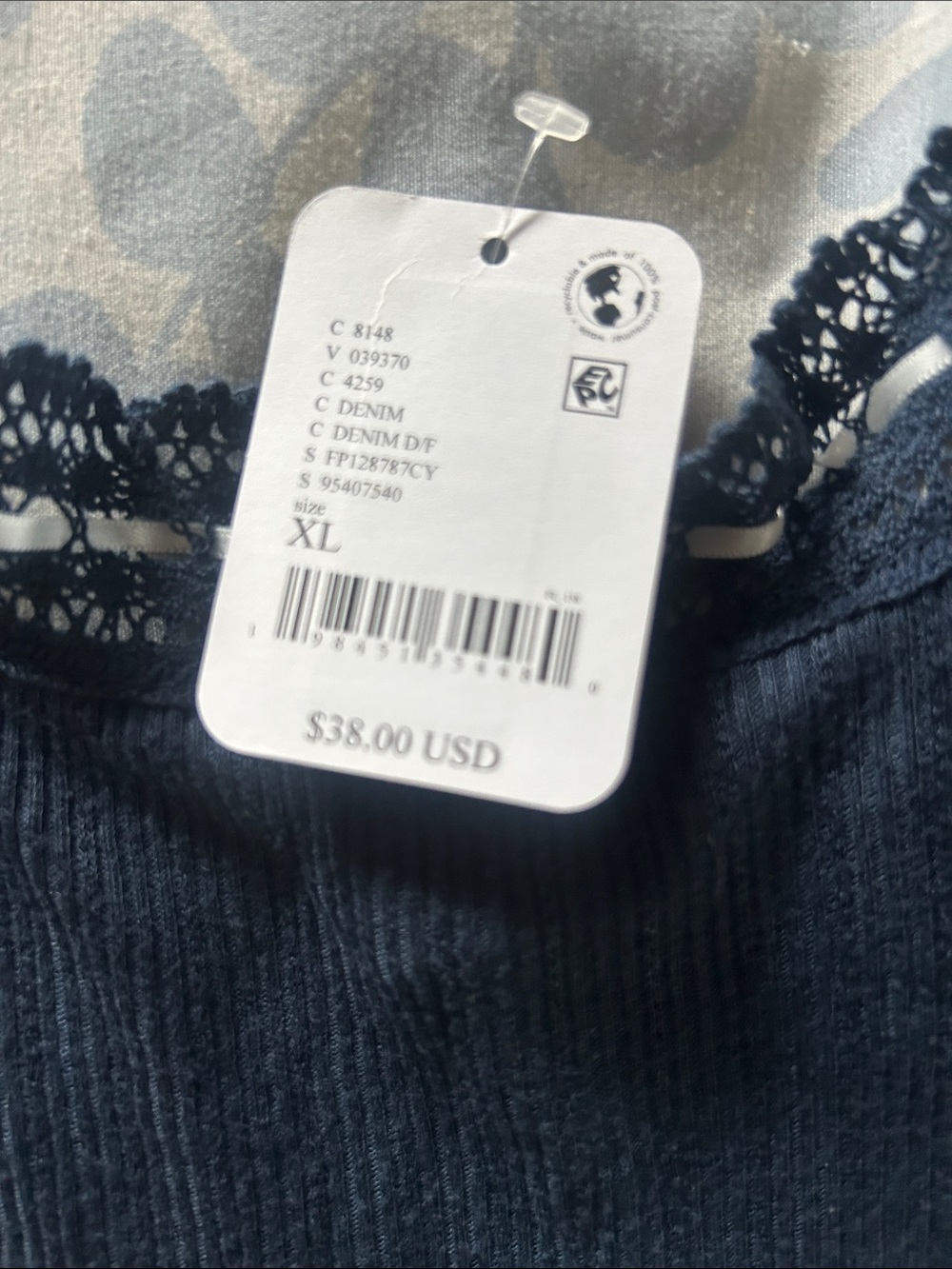 Free People Lace-Trim Ribbed Camisole - Navy Blue - Picture 4 of 4